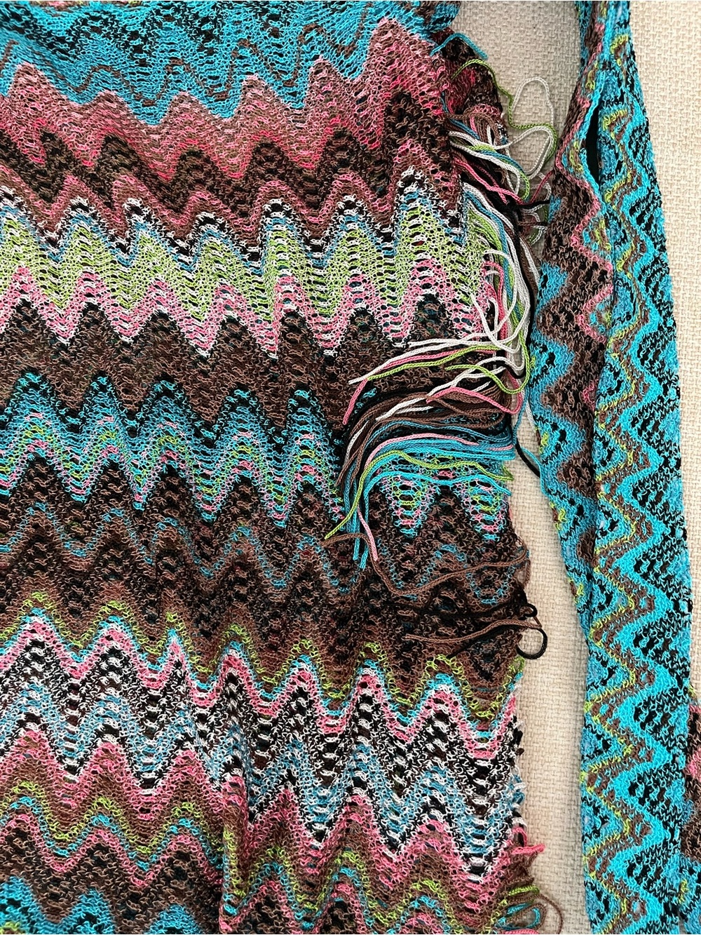 Missoni Mare Multicolor Chevron Knit Beach Pareo Blue Pink Brown - Picture 2 of 6